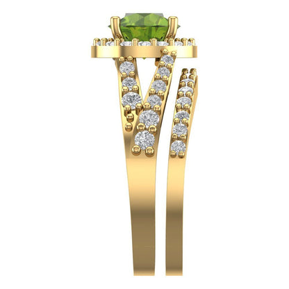 2.32 cttw Round Cut Natural Peridot Bridal Set - Solid Yellow Gold Engagement Ring & Wedding Band