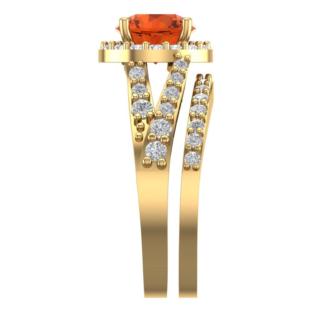 2.32 cttw Round Cut Simulated Red Diamond Bridal Set - Solid Yellow Gold Engagement Ring & Wedding Band