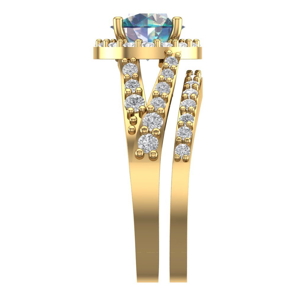 2.32 cttw Round Cut Blue Moissanite Bridal Set - Solid Yellow Gold Engagement Ring & Wedding Band