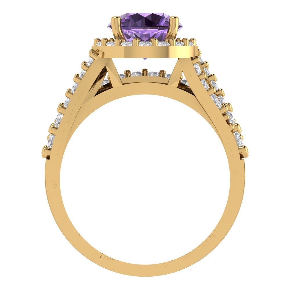 2.32 cttw Round Cut Simulated Alexandrite Bridal Set - Solid Yellow Gold Engagement Ring & Wedding Band
