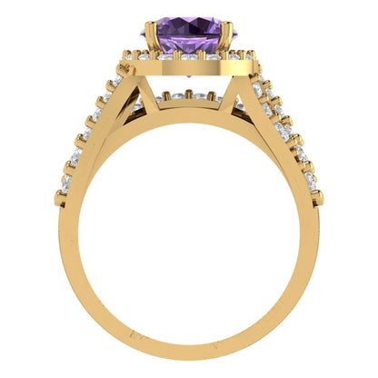 2.32 cttw Round Cut Simulated Alexandrite Bridal Set - Solid Yellow Gold Engagement Ring & Wedding Band