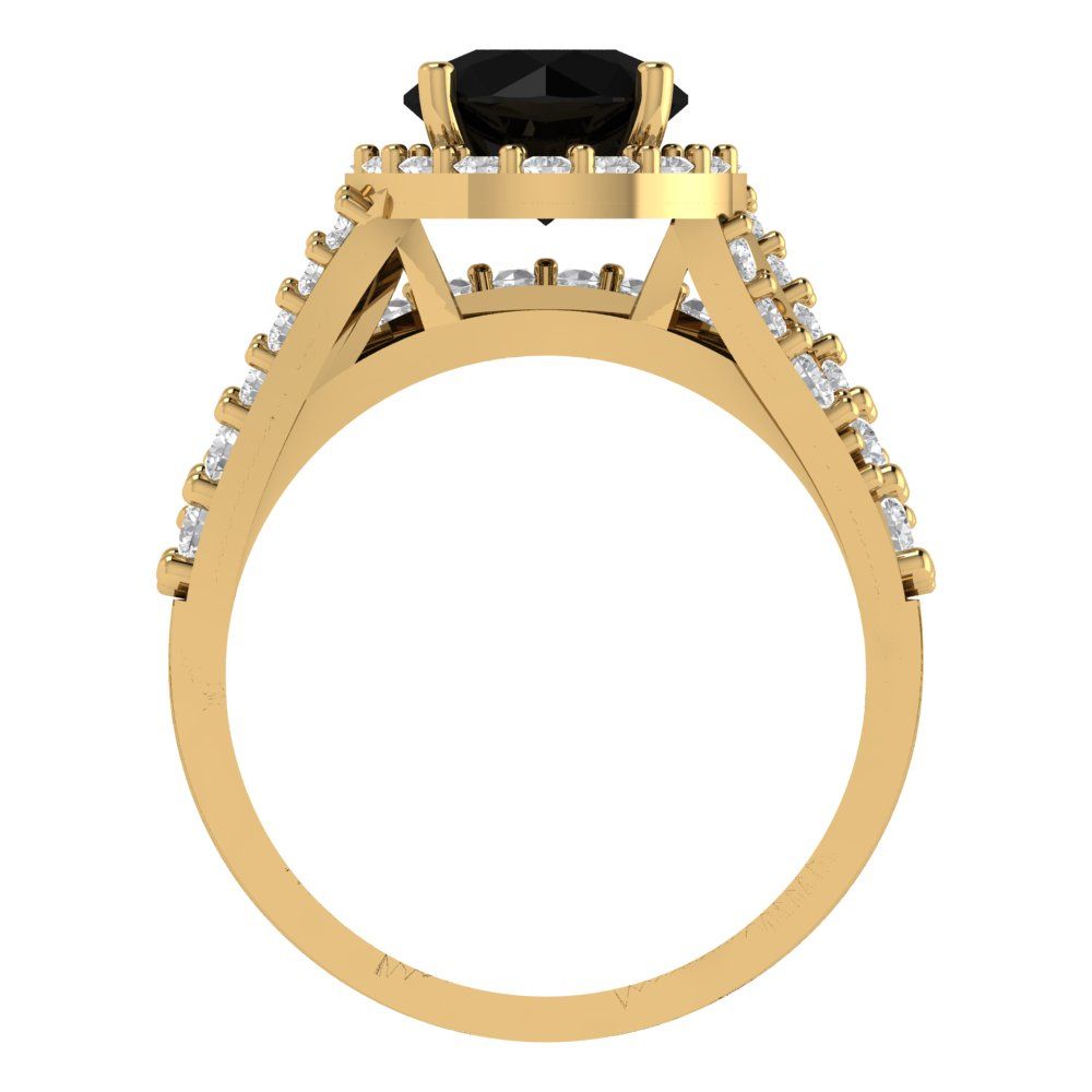 2.32 cttw Round Cut Natural Onyx Bridal Set - Solid Yellow Gold Engagement Ring & Wedding Band