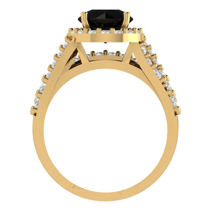 2.32 cttw Round Cut Natural Onyx Bridal Set - Solid Yellow Gold Engagement Ring & Wedding Band