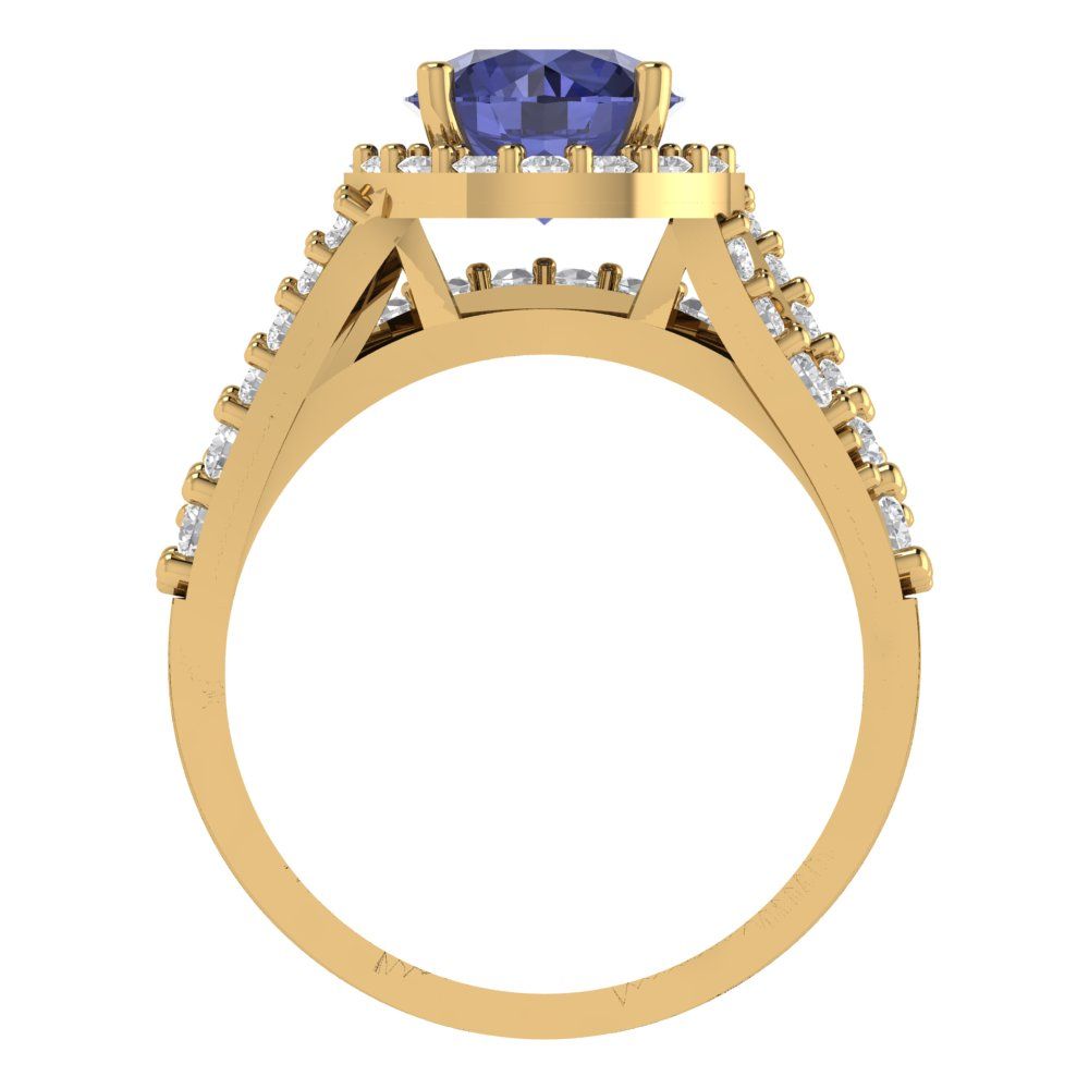 2.32 cttw Round Cut Simulated Tanzanite Bridal Set - Solid Yellow Gold Engagement Ring & Wedding Band