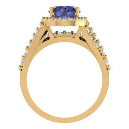 2.32 cttw Round Cut Simulated Tanzanite Bridal Set - Solid Yellow Gold Engagement Ring & Wedding Band