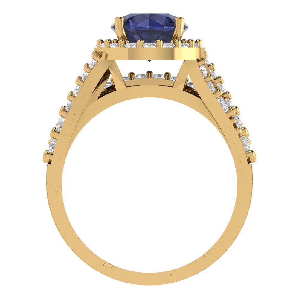 2.32 cttw Round Cut Simulated Blue Sapphire Bridal Set - Solid Yellow Gold Engagement Ring & Wedding Band