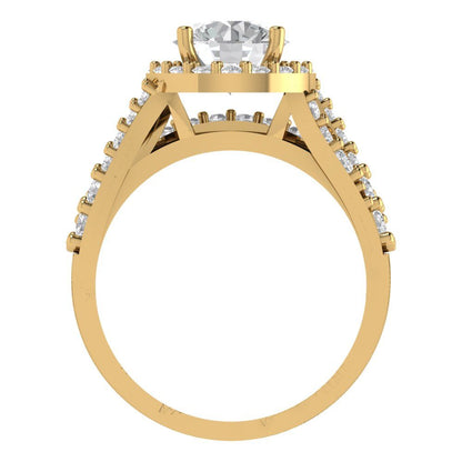 2.32 cttw Round Cut White Sapphire Bridal Set - Solid Yellow Gold Engagement Ring & Wedding Band