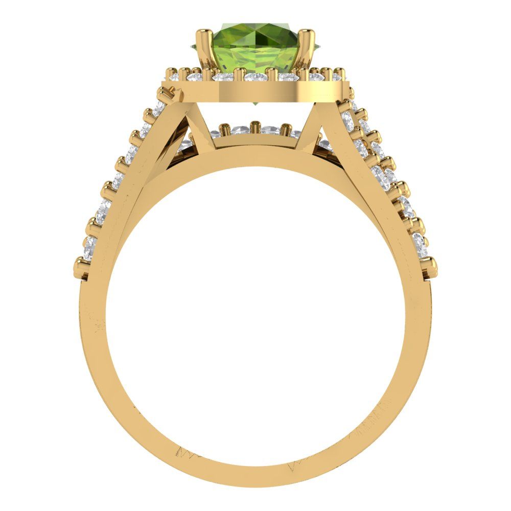 2.32 cttw Round Cut Natural Peridot Bridal Set - Solid Yellow Gold Engagement Ring & Wedding Band