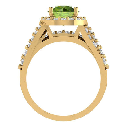 2.32 cttw Round Cut Natural Peridot Bridal Set - Solid Yellow Gold Engagement Ring & Wedding Band