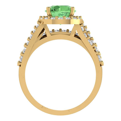 2.32 cttw Round Cut Simulated Green Diamond Bridal Set - Solid Yellow Gold Engagement Ring & Wedding Band