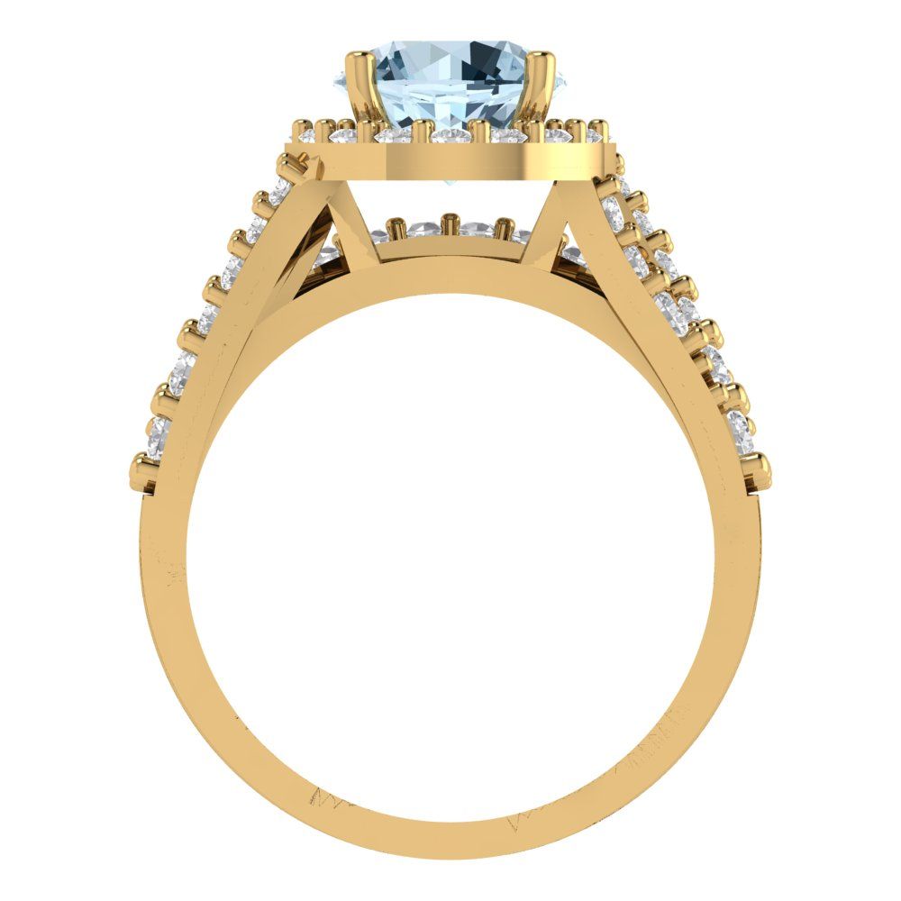 2.32 cttw Round Cut Simulated Blue Diamond Bridal Set - Solid Yellow Gold Engagement Ring & Wedding Band