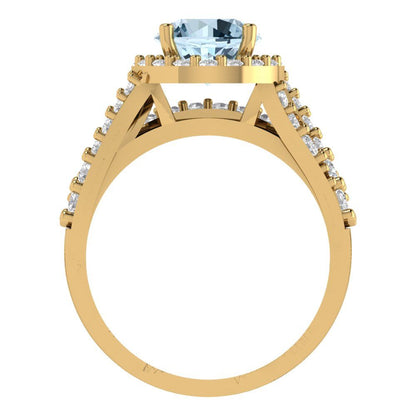 2.32 cttw Round Cut Simulated Blue Diamond Bridal Set - Solid Yellow Gold Engagement Ring & Wedding Band