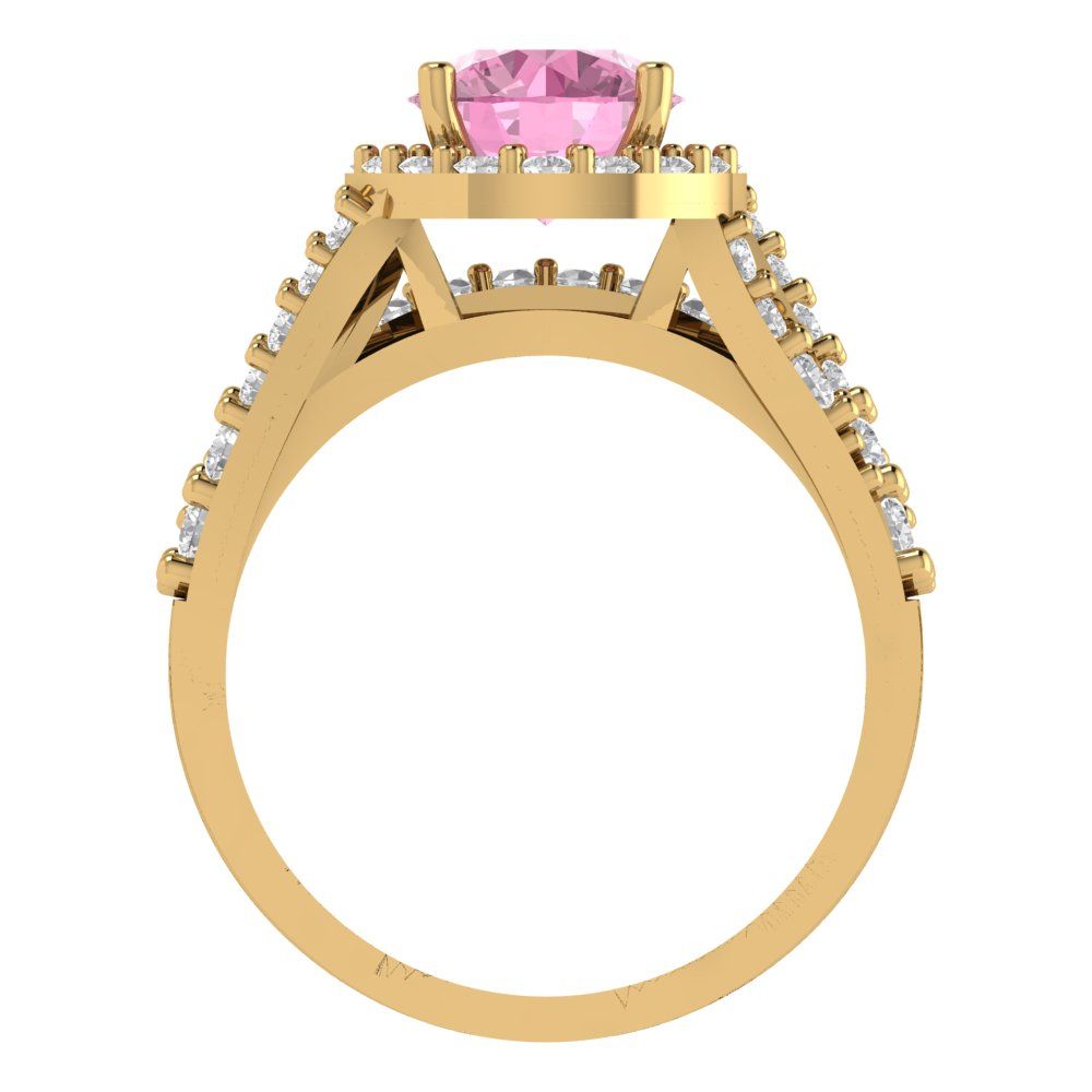 2.32 cttw Round Cut Simulated Pink Diamond Bridal Set - Solid Yellow Gold Engagement Ring & Wedding Band