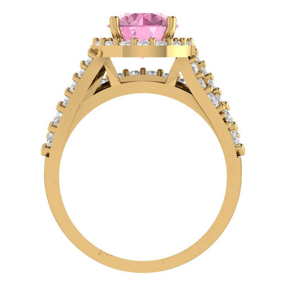 2.32 cttw Round Cut Simulated Pink Diamond Bridal Set - Solid Yellow Gold Engagement Ring & Wedding Band