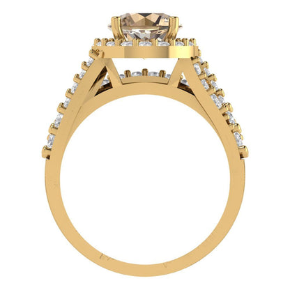 2.32 cttw Round Cut Yellow Moissanite Bridal Set - Solid Yellow Gold Engagement Ring & Wedding Band