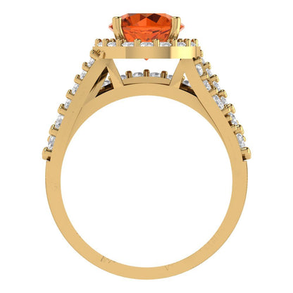 2.32 cttw Round Cut Simulated Ruby Bridal Set - Solid Yellow Gold Engagement Ring & Wedding Band