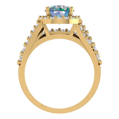 2.32 cttw Round Cut Blue Moissanite Bridal Set - Solid Yellow Gold Engagement Ring & Wedding Band