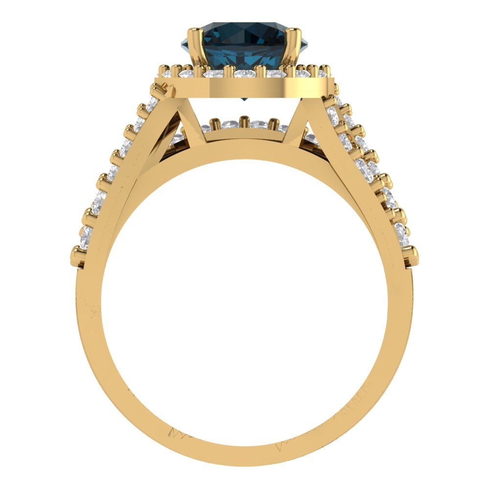 2.32 cttw Round Cut Natural London Blue Topaz Bridal Set - Solid Yellow Gold Engagement Ring & Wedding Band