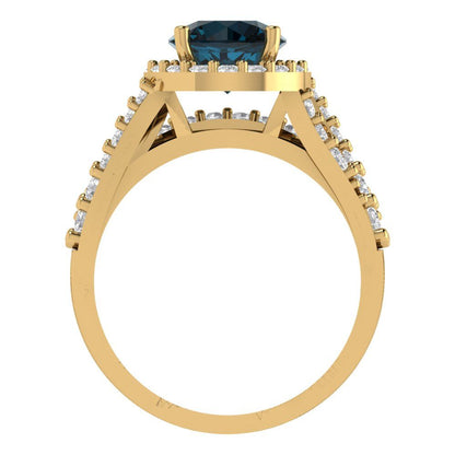 2.32 cttw Round Cut Natural London Blue Topaz Bridal Set - Solid Yellow Gold Engagement Ring & Wedding Band
