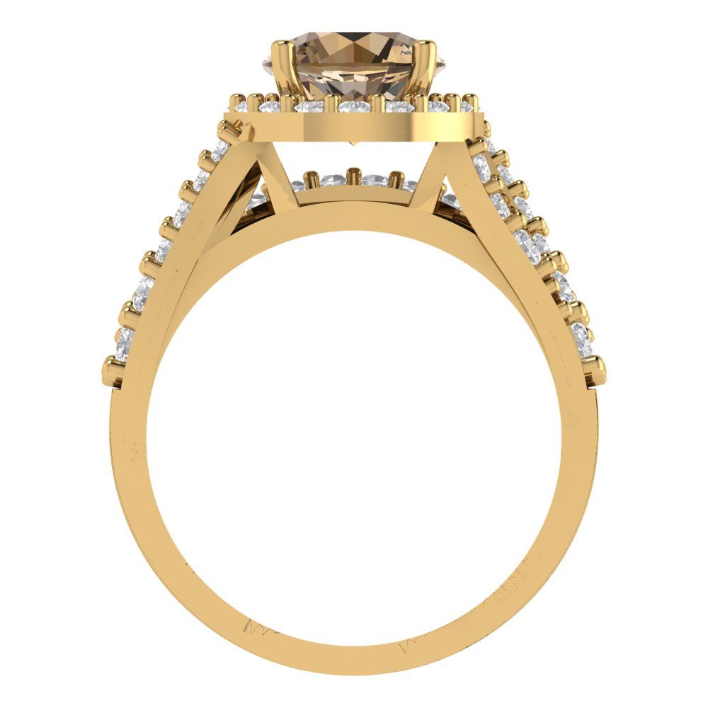 2.32 cttw Round Cut Simulated Champagne Diamond Bridal Set - Solid Yellow Gold Engagement Ring & Wedding Band
