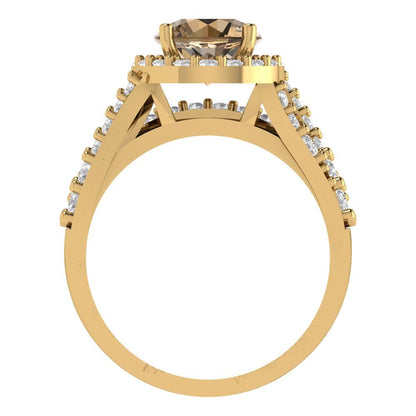 2.32 cttw Round Cut Simulated Champagne Diamond Bridal Set - Solid Yellow Gold Engagement Ring & Wedding Band