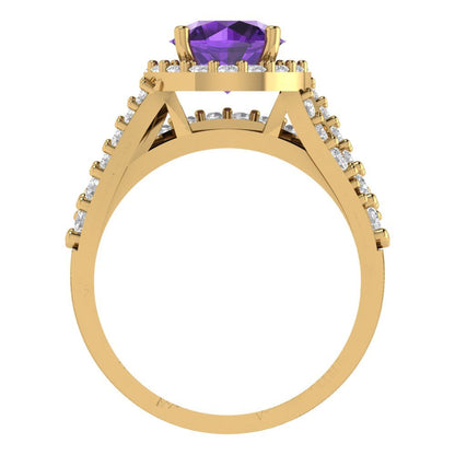 2.32 cttw Round Cut Natural Amethyst Bridal Set - Solid Yellow Gold Engagement Ring & Wedding Band