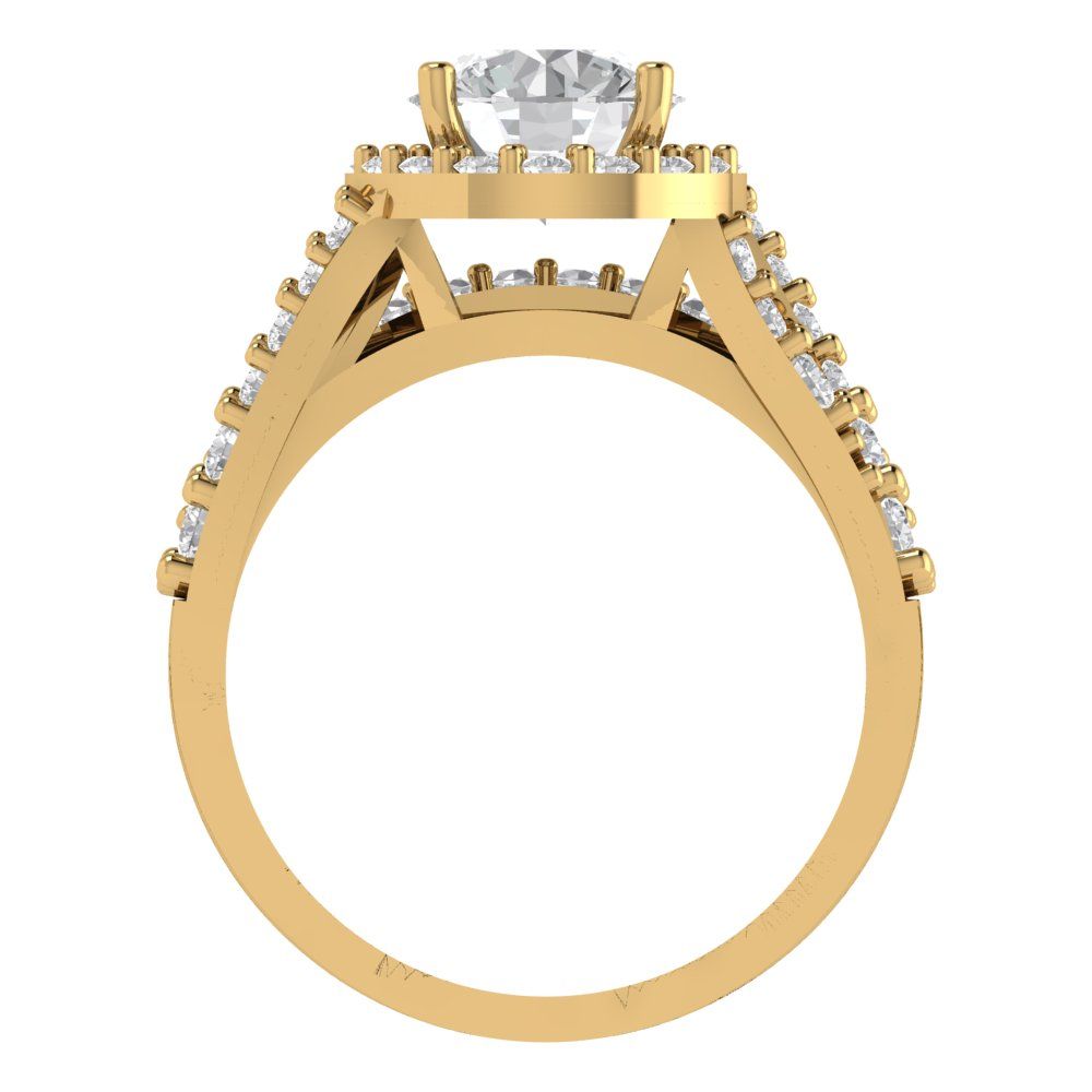 2.32 cttw Round Cut Zirconia Simulated Diamond Bridal Set - Solid Yellow Gold Engagement Ring & Wedding Band