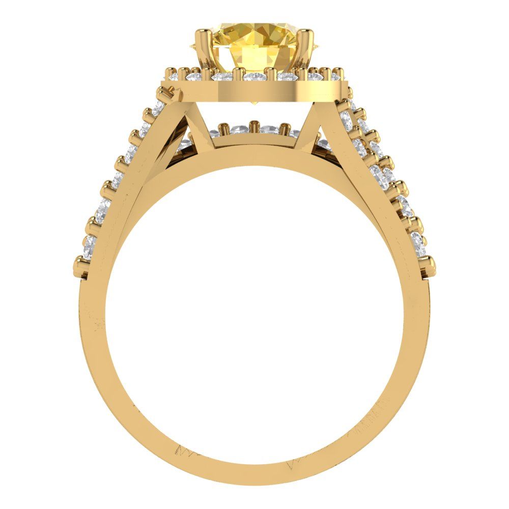 2.32 cttw Round Cut Natural Citrine Bridal Set - Solid Yellow Gold Engagement Ring & Wedding Band