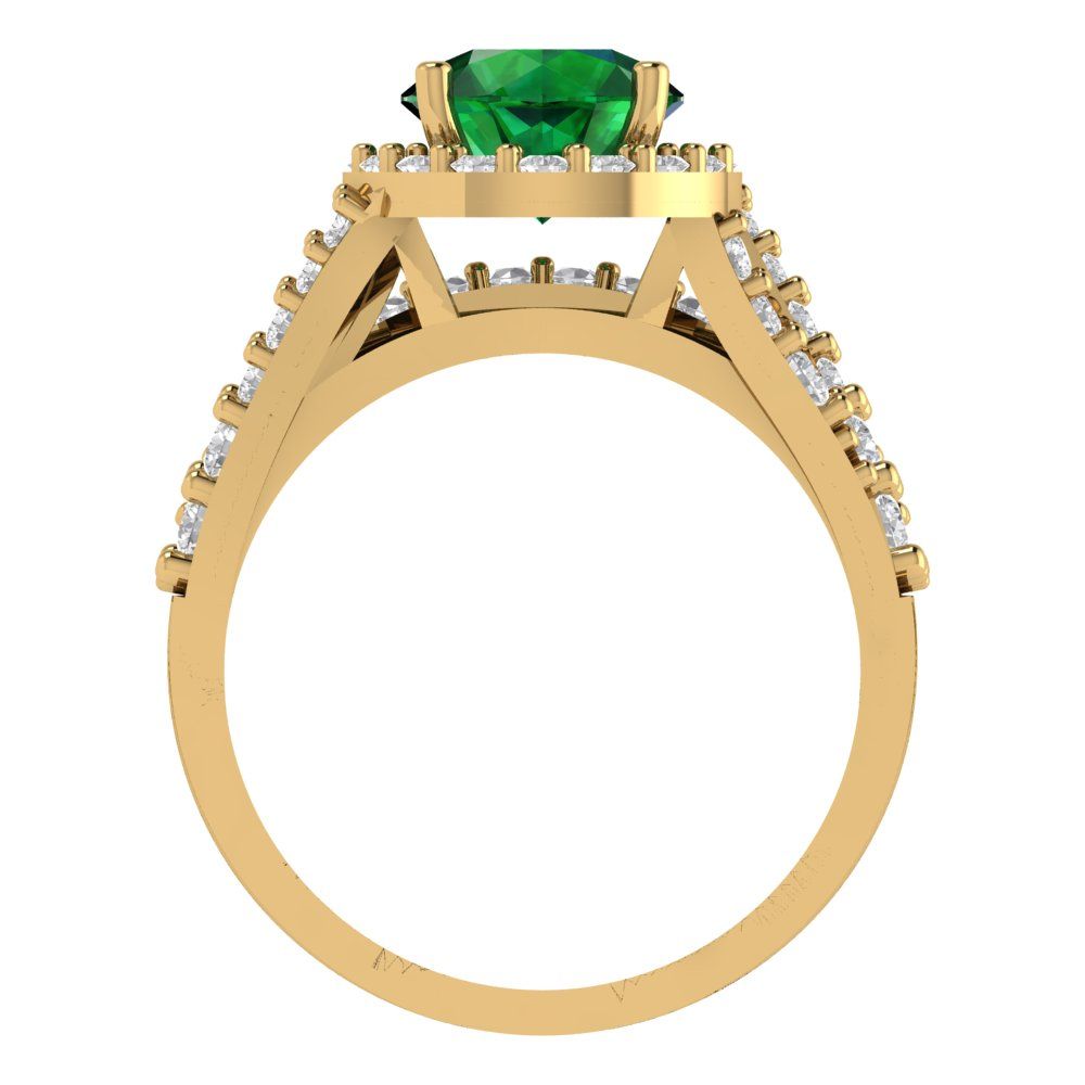 2.32 cttw Round Cut Simulated Emerald Bridal Set - Solid Yellow Gold Engagement Ring & Wedding Band
