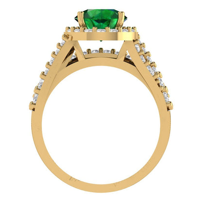 2.32 cttw Round Cut Simulated Emerald Bridal Set - Solid Yellow Gold Engagement Ring & Wedding Band