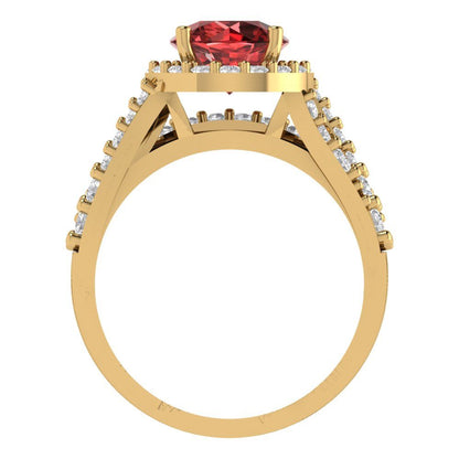 2.32 cttw Round Cut Natural Garnet Bridal Set - Solid Yellow Gold Engagement Ring & Wedding Band