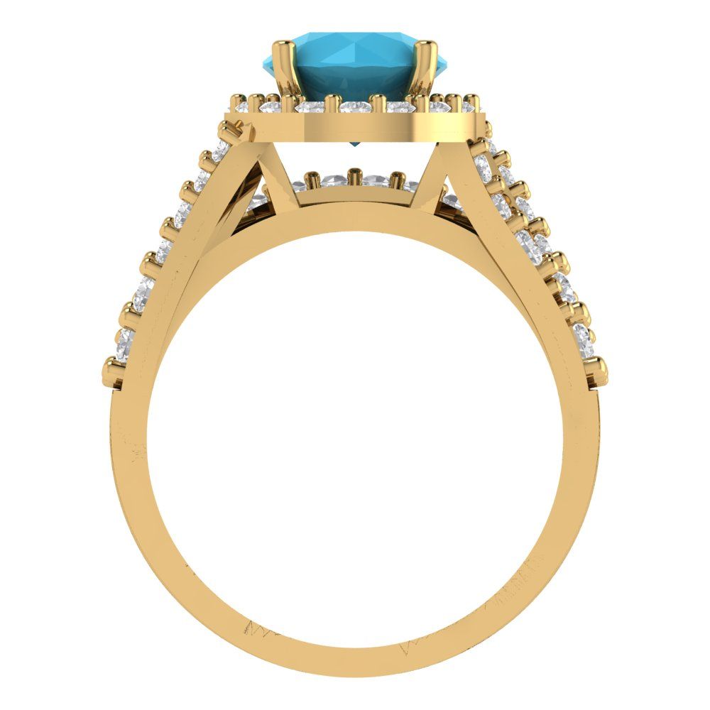 2.32 cttw Round Cut Simulated Turquoise Bridal Set - Solid Yellow Gold Engagement Ring & Wedding Band