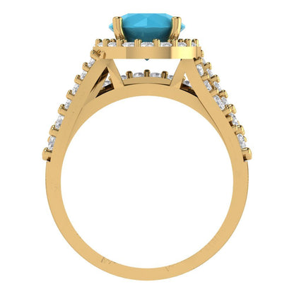 2.32 cttw Round Cut Simulated Turquoise Bridal Set - Solid Yellow Gold Engagement Ring & Wedding Band