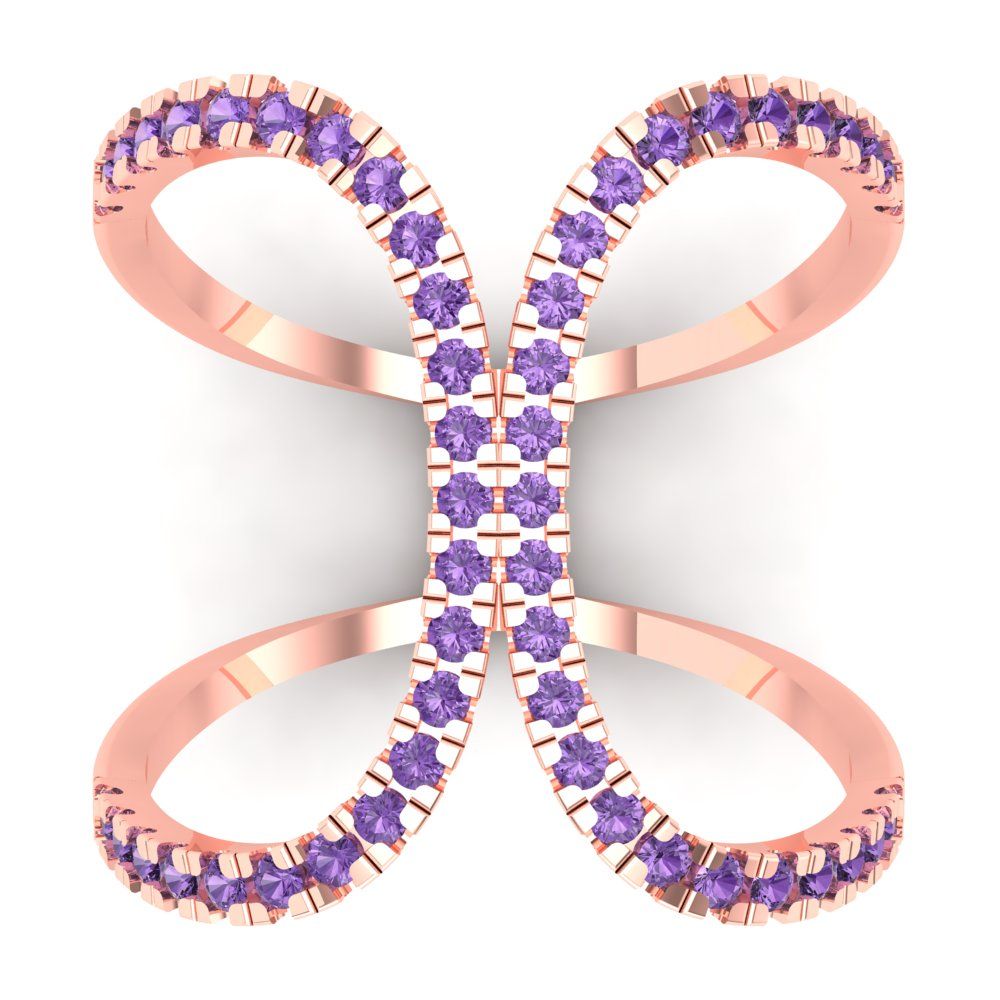 0.5 cttw Simulated Alexandrite Statement Engagement Ring - Solid Rose Gold (VVS1, Round Cut,1.3mm)