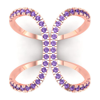 0.5 cttw Simulated Alexandrite Statement Engagement Ring - Solid Rose Gold (VVS1, Round Cut,1.3mm)