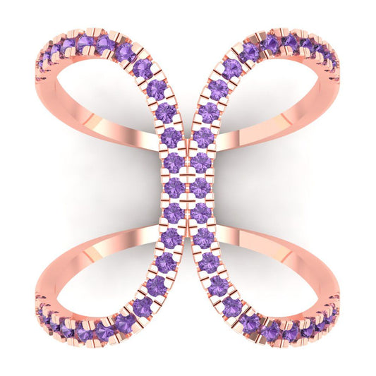 0.5 cttw Simulated Alexandrite Statement Engagement Ring - Solid Rose Gold (VVS1, Round Cut,1.3mm)