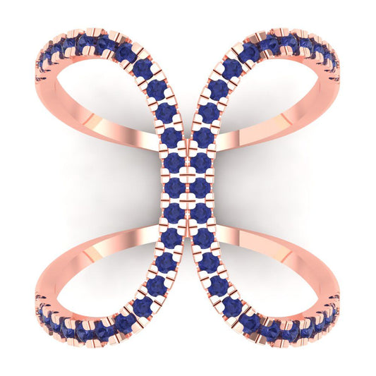 0.5 cttw Simulated Tanzanite Statement Engagement Ring - Solid Rose Gold (VVS1, Round Cut,1.3mm)