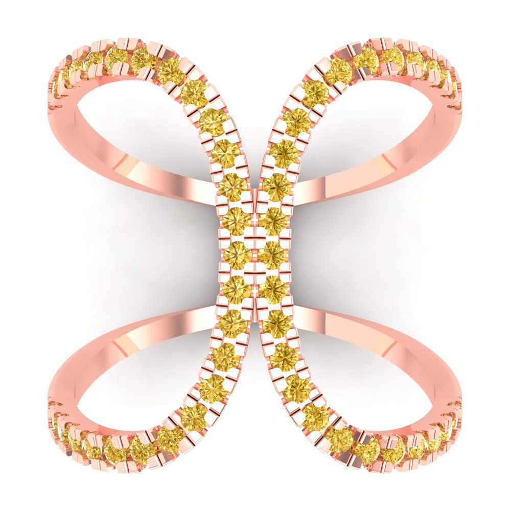 0.5 cttw Zirconia Simulated Yellow Diamond Statement Engagement Ring - Solid Rose Gold (VVS1, Round Cut,1.3mm)