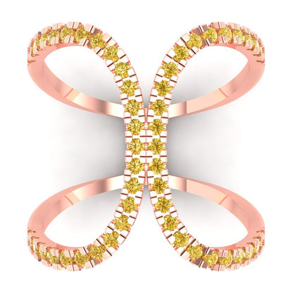 0.5 cttw Zirconia Simulated Yellow Diamond Statement Engagement Ring - Solid Rose Gold (VVS1, Round Cut,1.3mm)