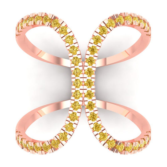 0.5 cttw Zirconia Simulated Yellow Diamond Statement Engagement Ring - Solid Rose Gold (VVS1, Round Cut,1.3mm)