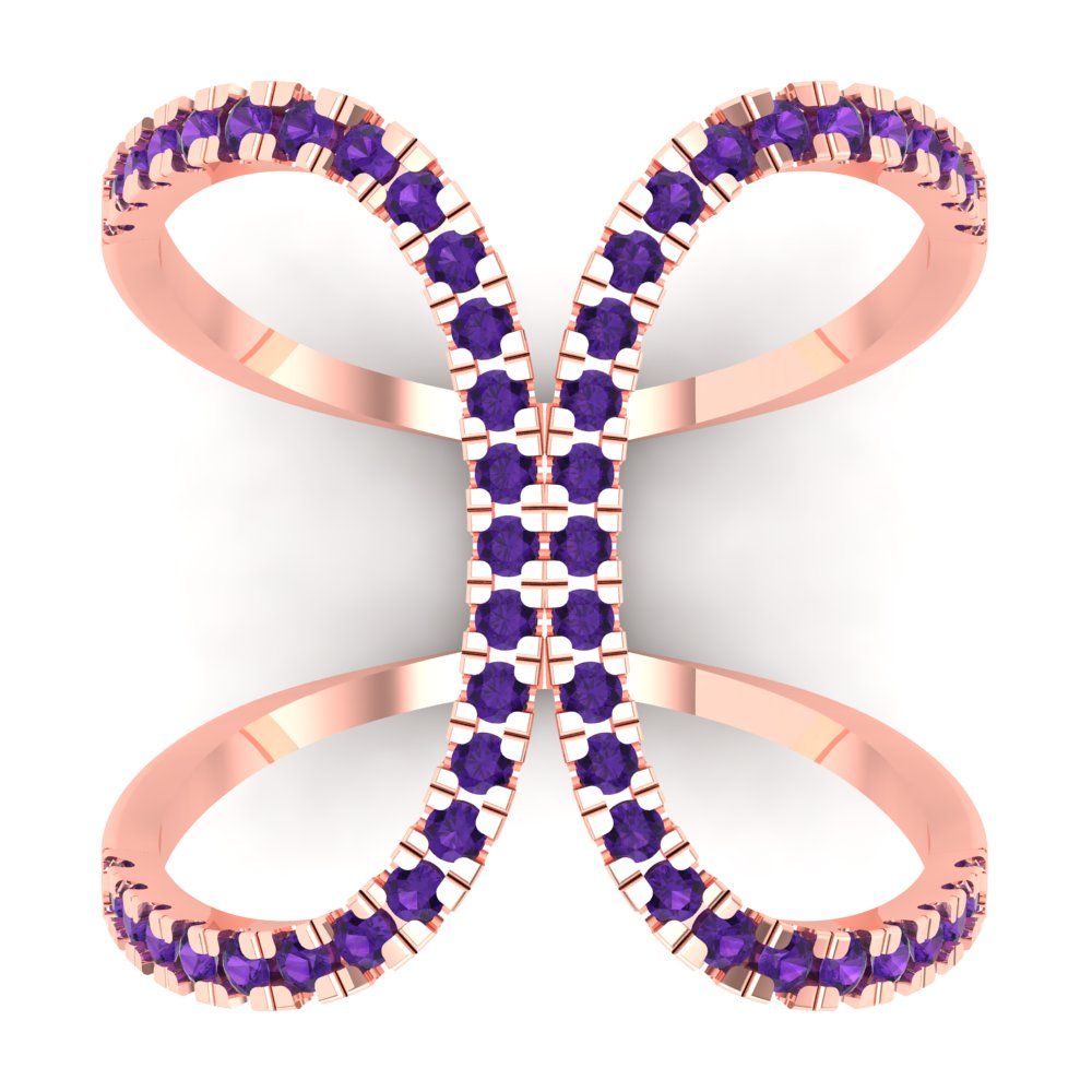 0.5 cttw Natural Amethyst Statement Engagement Ring - Solid Rose Gold (VVS1, Round Cut,1.3mm)