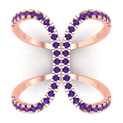 0.5 cttw Natural Amethyst Statement Engagement Ring - Solid Rose Gold (VVS1, Round Cut,1.3mm)