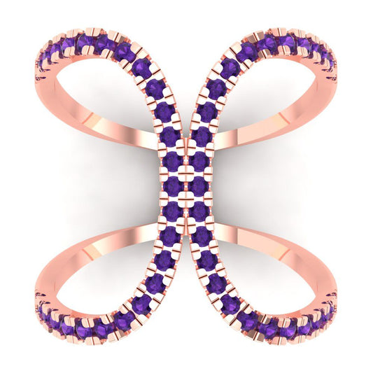 0.5 cttw Natural Amethyst Statement Engagement Ring - Solid Rose Gold (VVS1, Round Cut,1.3mm)