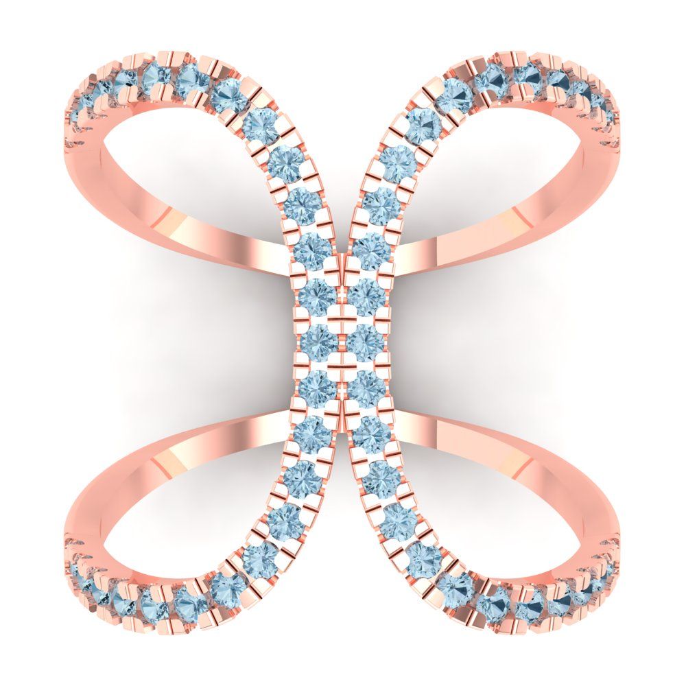 0.5 cttw Natural Aquamarine Statement Engagement Ring - Solid Rose Gold (VVS1, Round Cut,1.3mm)