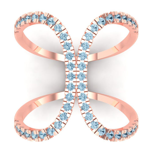 0.5 cttw Natural Aquamarine Statement Engagement Ring - Solid Rose Gold (VVS1, Round Cut,1.3mm)