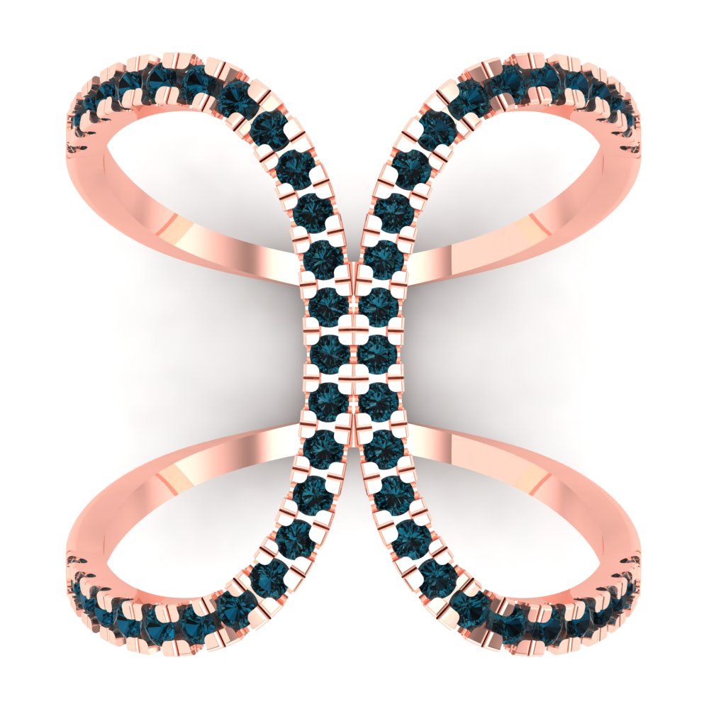 0.5 cttw Natural London Blue Topaz Statement Engagement Ring - Solid Rose Gold (VVS1, Round Cut,1.3mm)