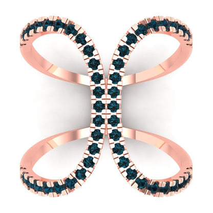 0.5 cttw Natural London Blue Topaz Statement Engagement Ring - Solid Rose Gold (VVS1, Round Cut,1.3mm)