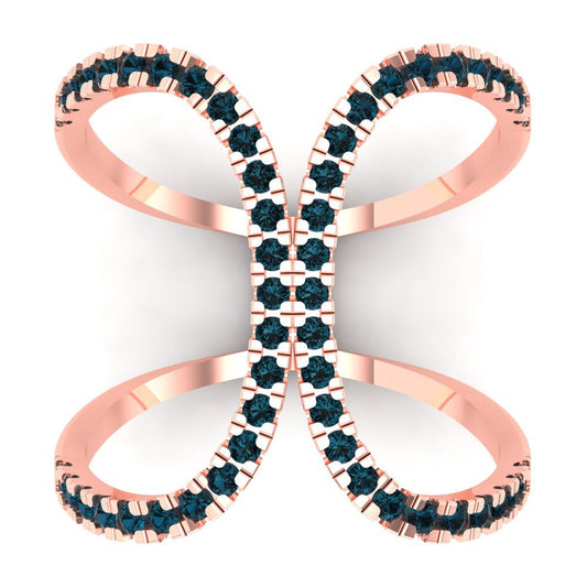 0.5 cttw Natural London Blue Topaz Statement Engagement Ring - Solid Rose Gold (VVS1, Round Cut,1.3mm)