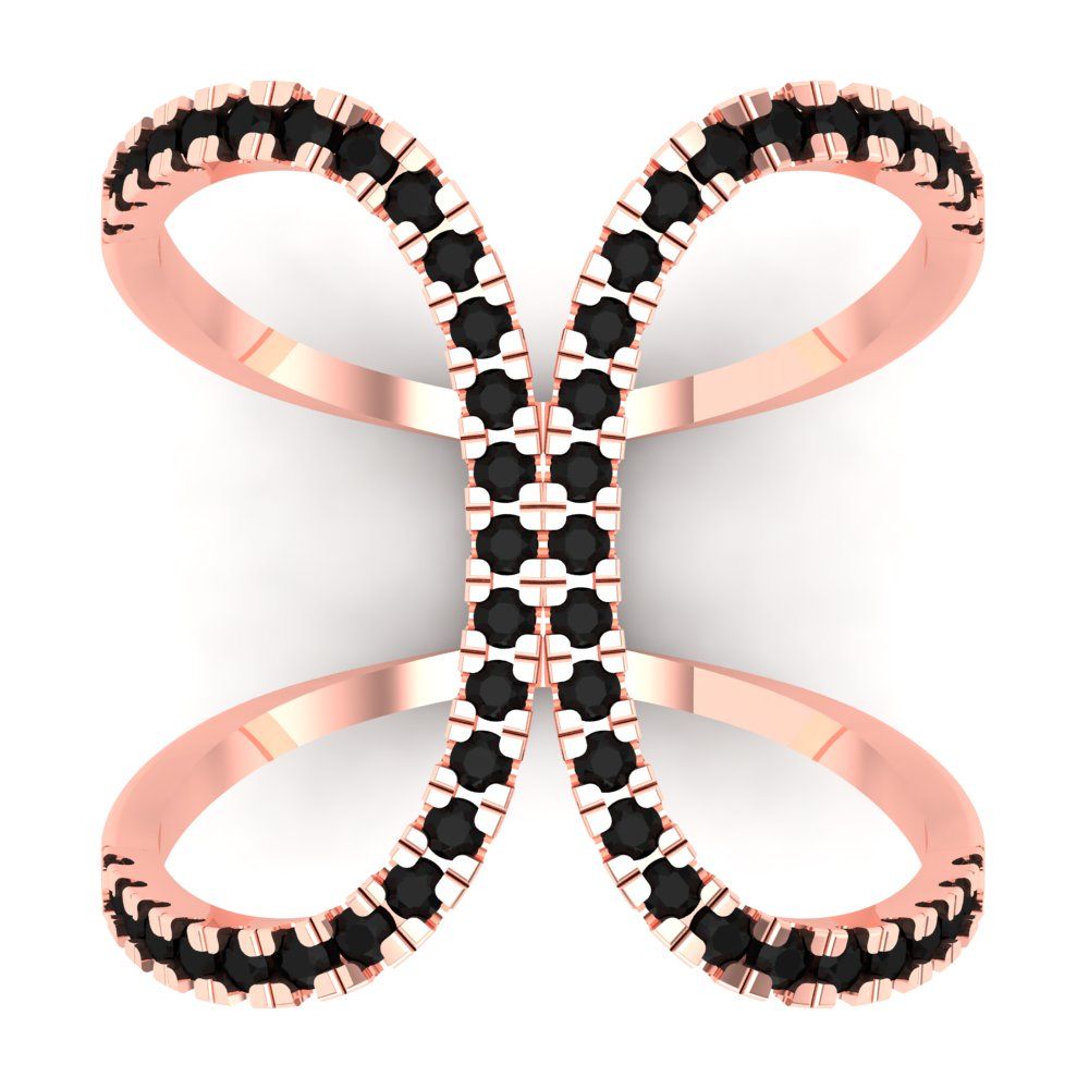 0.5 cttw Natural Onyx Statement Engagement Ring - Solid Rose Gold (VVS1, Round Cut,1.3mm)