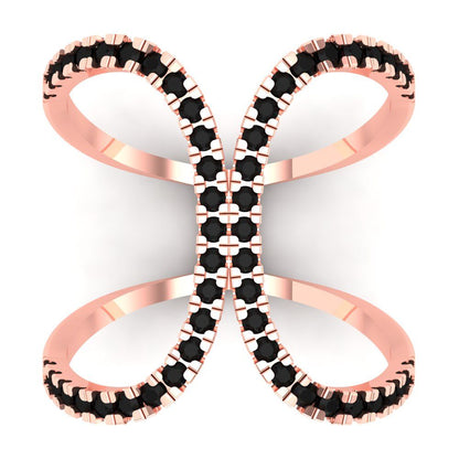 0.5 cttw Natural Onyx Statement Engagement Ring - Solid Rose Gold (VVS1, Round Cut,1.3mm)